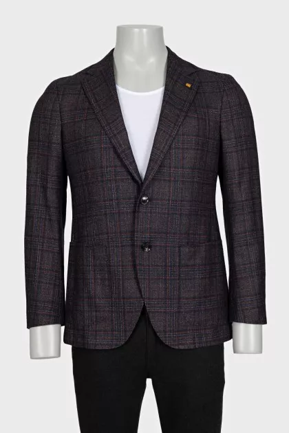 Men's single-breasted blazer with a checkered print
