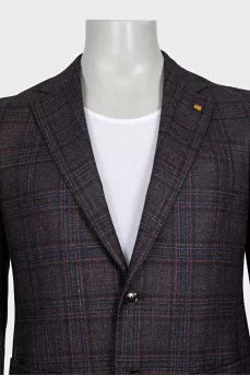 Men's single-breasted blazer with a checkered print