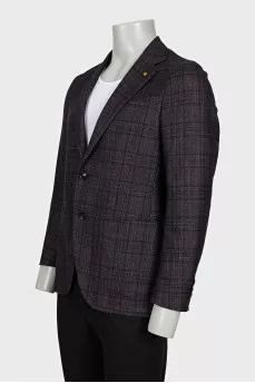 Men's single-breasted blazer with a checkered print
