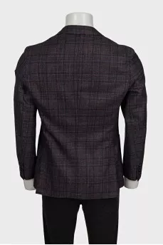 Men's single-breasted blazer with a checkered print