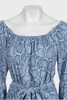 Light blue fitted dress with print