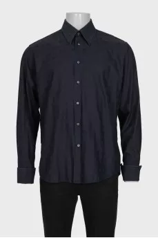 Men's black printed button-down shirt