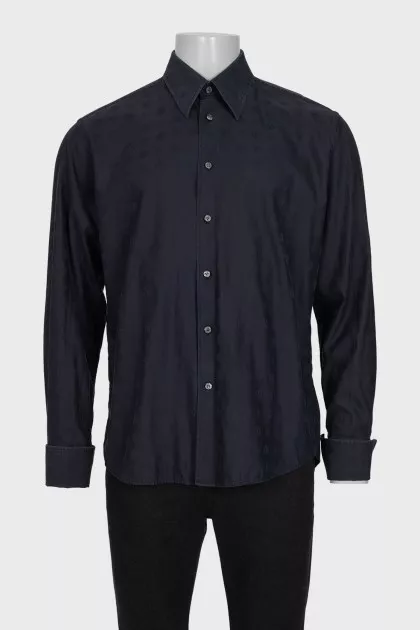 Men's black printed button-down shirt