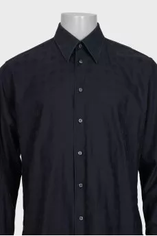 Men's black printed button-down shirt