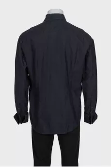 Men's black printed button-down shirt