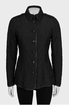 Black fitted jacket with leather trim