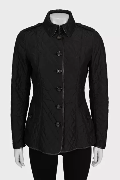 Black fitted jacket with leather trim