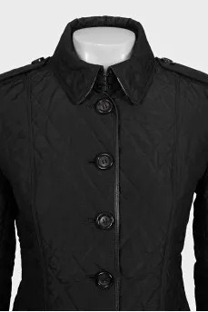 Black fitted jacket with leather trim