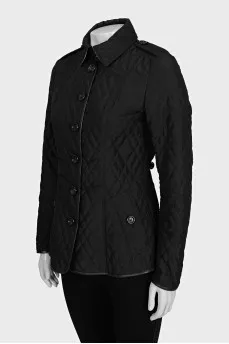 Black fitted jacket with leather trim