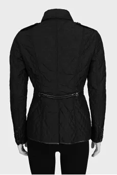 Black fitted jacket with leather trim