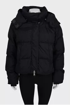 Dark blue cropped down jacket with a zipper