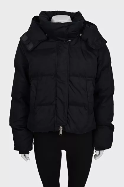 Dark blue cropped down jacket with a zipper
