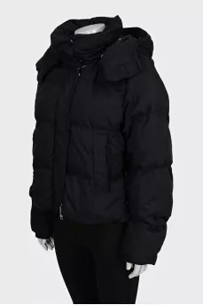 Dark blue cropped down jacket with a zipper