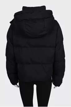 Dark blue cropped down jacket with a zipper
