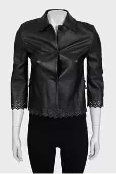 Black leather jacket with perforations