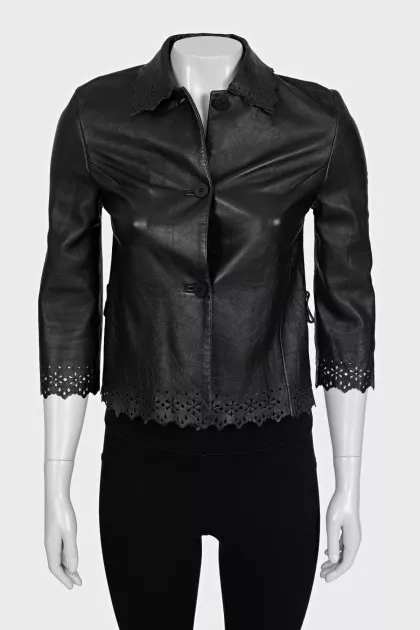 Black leather jacket with perforations