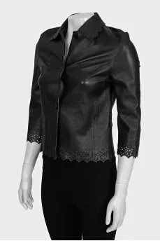 Black leather jacket with perforations