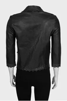 Black leather jacket with perforations