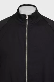 Black bomber jacket with a silver zipper