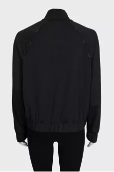 Black bomber jacket with a silver zipper