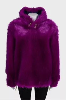 Purple fur hoodie with tag