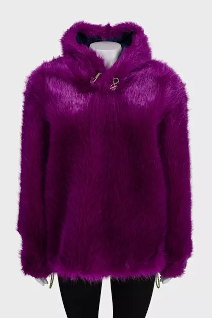 Purple fur hoodie with tag