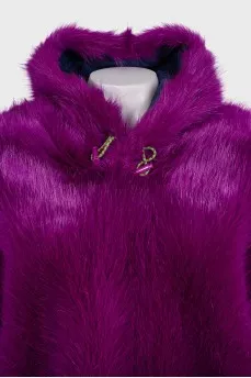 Purple fur hoodie with tag