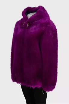 Purple fur hoodie with tag