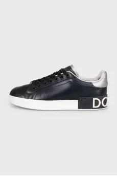 Black leather Portofino sneakers