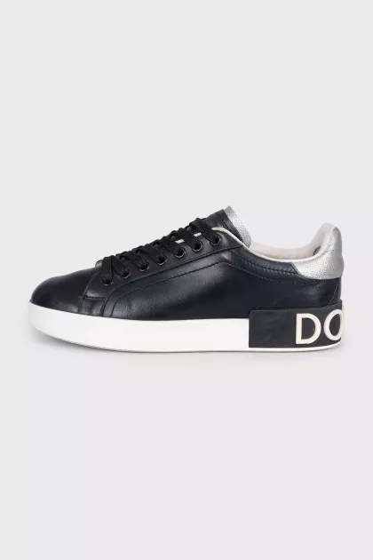 Black leather Portofino sneakers