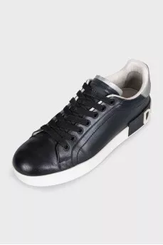 Black leather Portofino sneakers