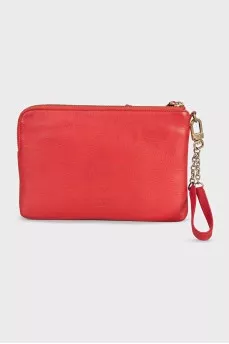 Leather clutch decorated with inscription