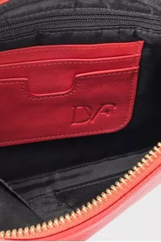 Leather clutch decorated with inscription