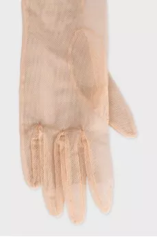 Transparent gloves decorated with feathers