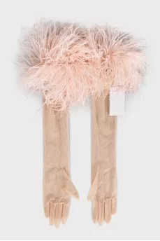 Transparent gloves decorated with feathers