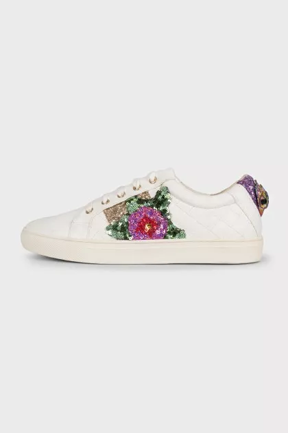 White leather sneakers decorated with sequins