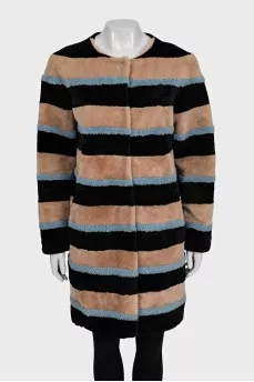 Striped fur coat made of natural fur