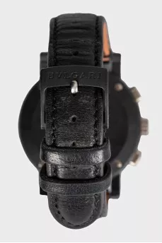 Men's leather watch with a black dial