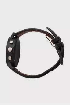 Men's leather watch with a black dial