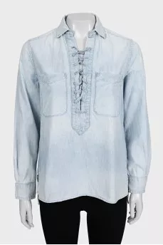 Blue denim shirt with ties