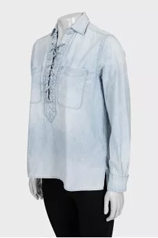 Blue denim shirt with ties