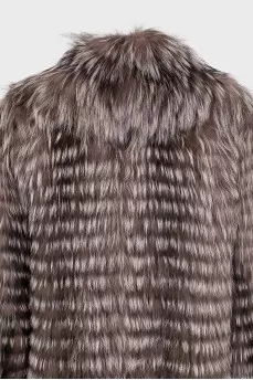 Straight-cut fur coat with short sleeves