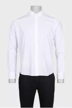 Men's white button-down shirt with long sleeves