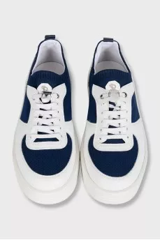 Men's blue sneakers made of textile and leather