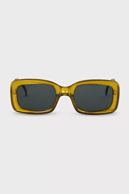 Gold-colored rectangular sunglasses
