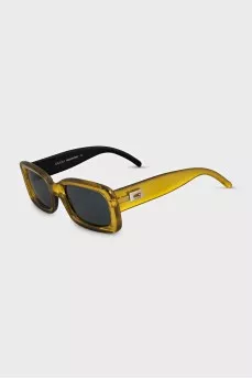 Gold-colored rectangular sunglasses