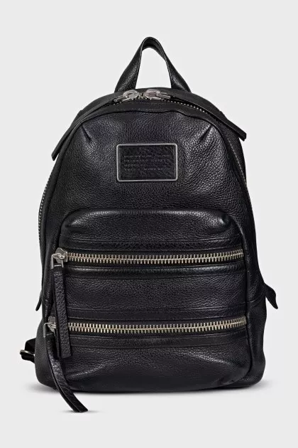 Black Leather Biker Backpack