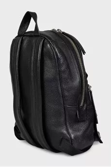 Black Leather Biker Backpack