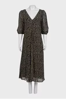 Black printed midi dress with a V-neck