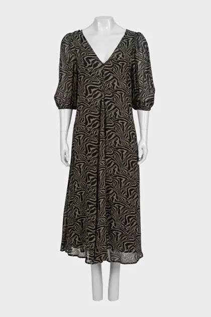 Black printed midi dress with a V-neck